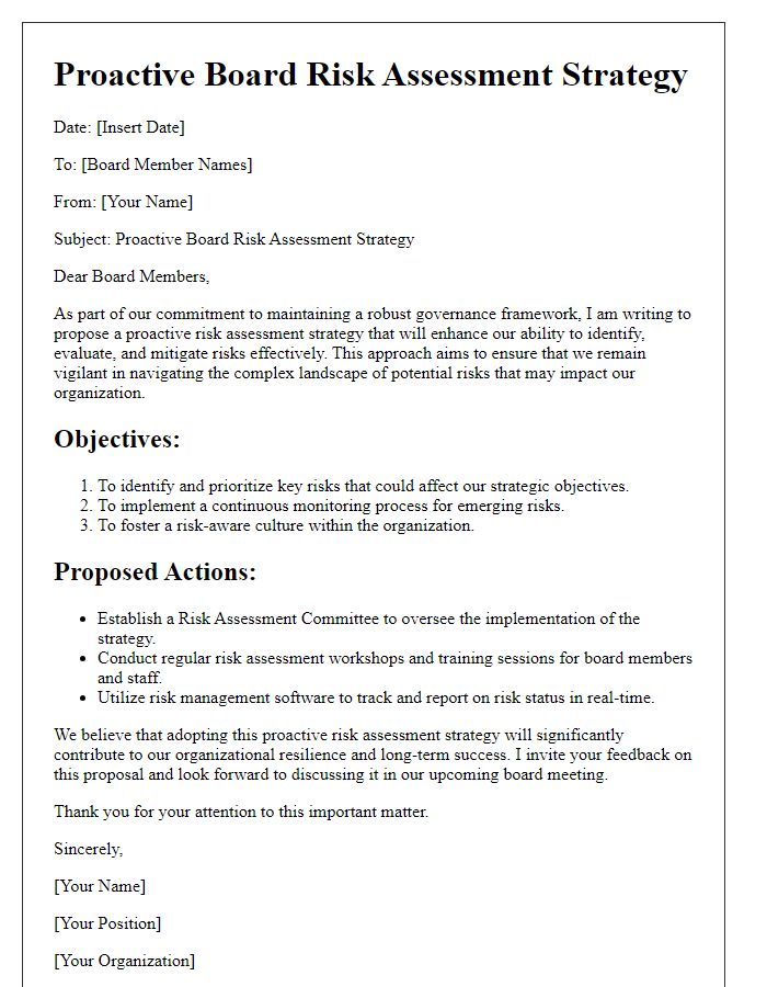 Letter template of proactive board risk assessment strategy.