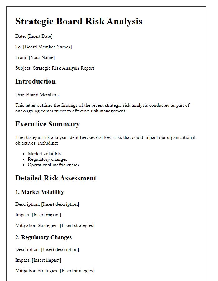 Letter template of strategic board risk analysis.