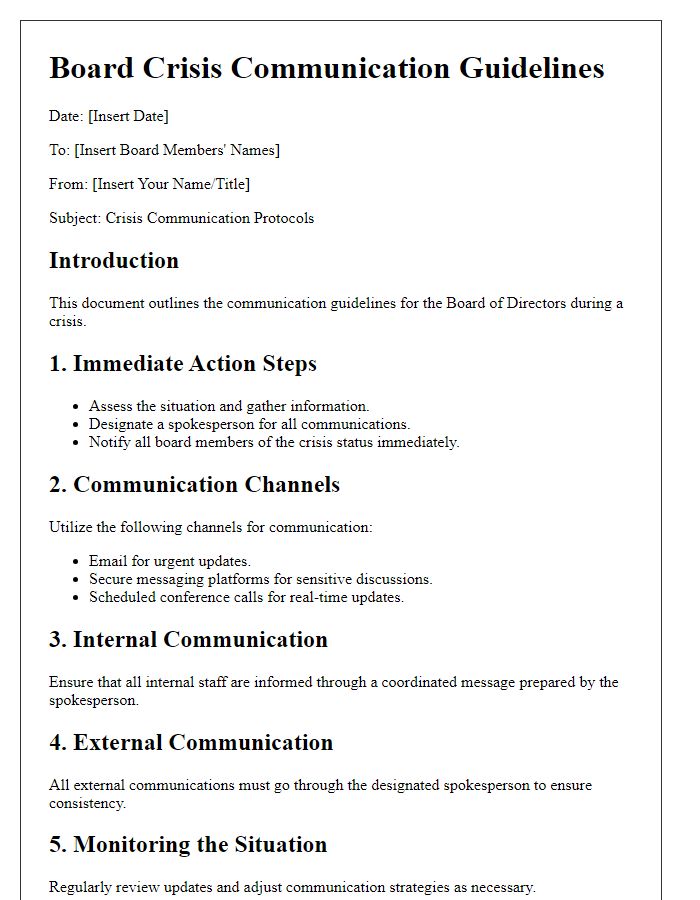 Letter template of Board Crisis Communication Guidelines