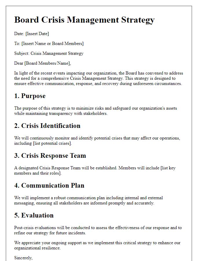 Letter template of Board Crisis Management Strategy