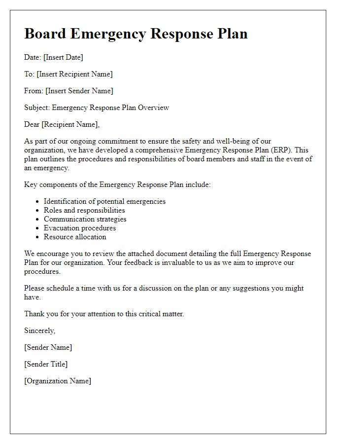 Letter template of Board Emergency Response Plan