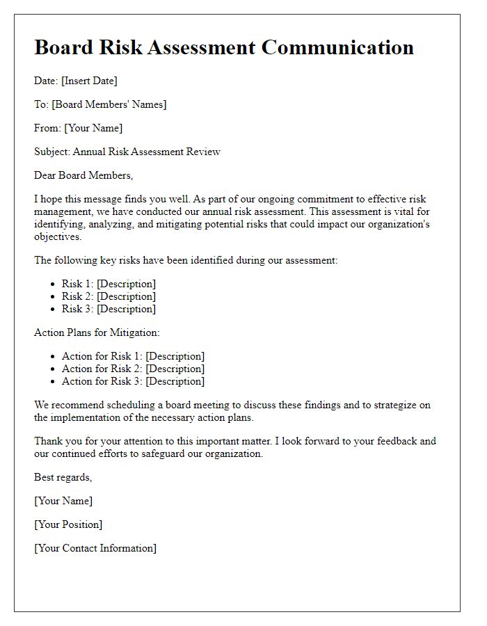 Letter template of Board Risk Assessment Communication