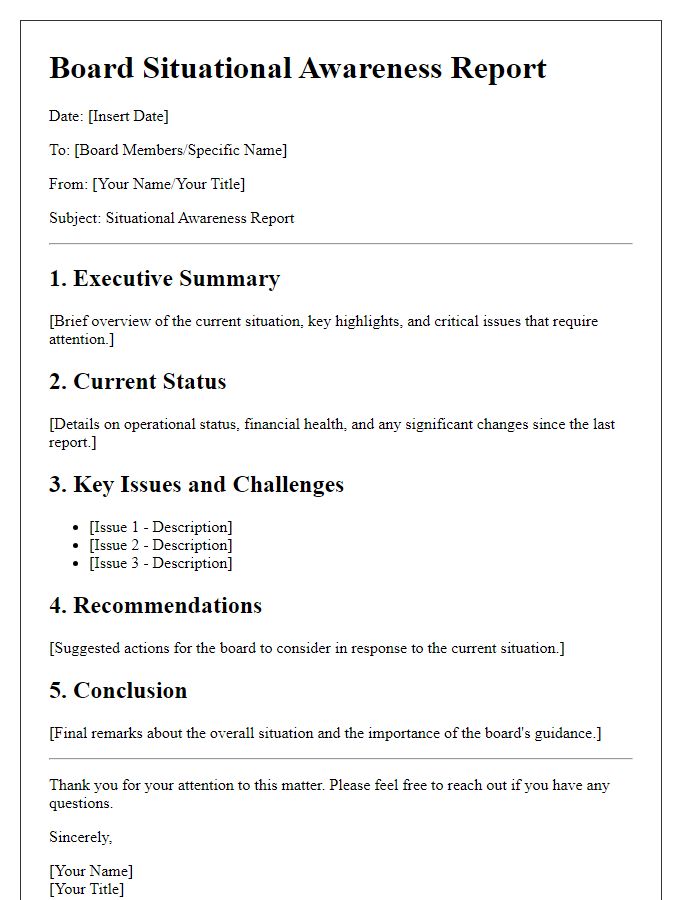 Letter template of Board Situational Awareness Report