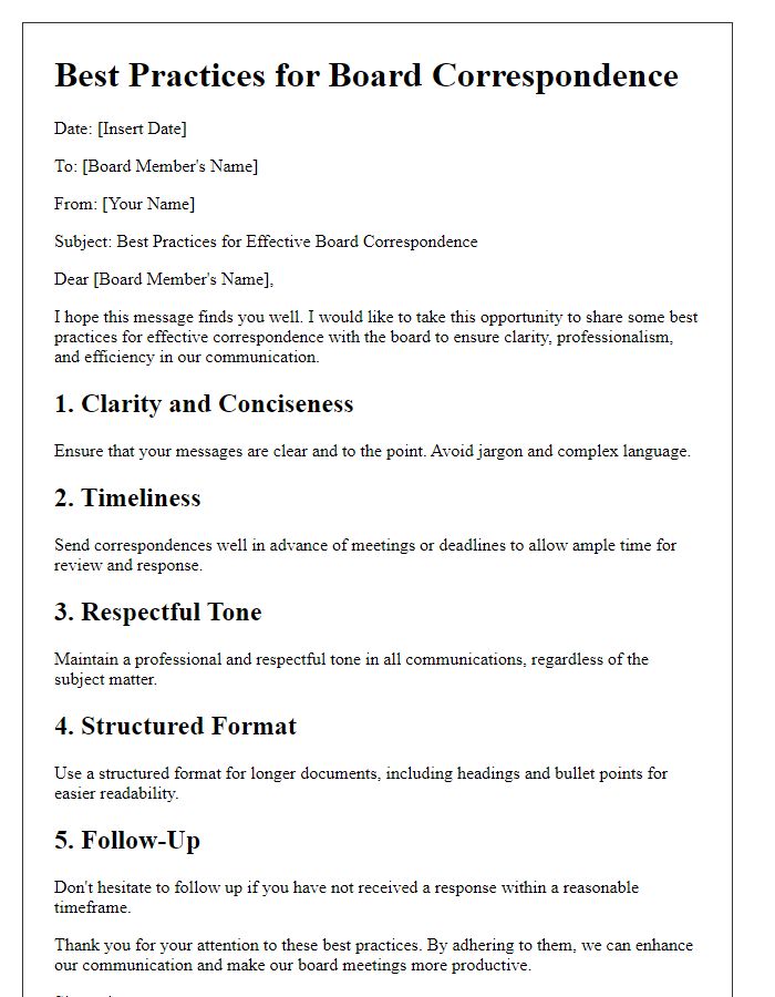 Letter template of Best Practices for Board Correspondence