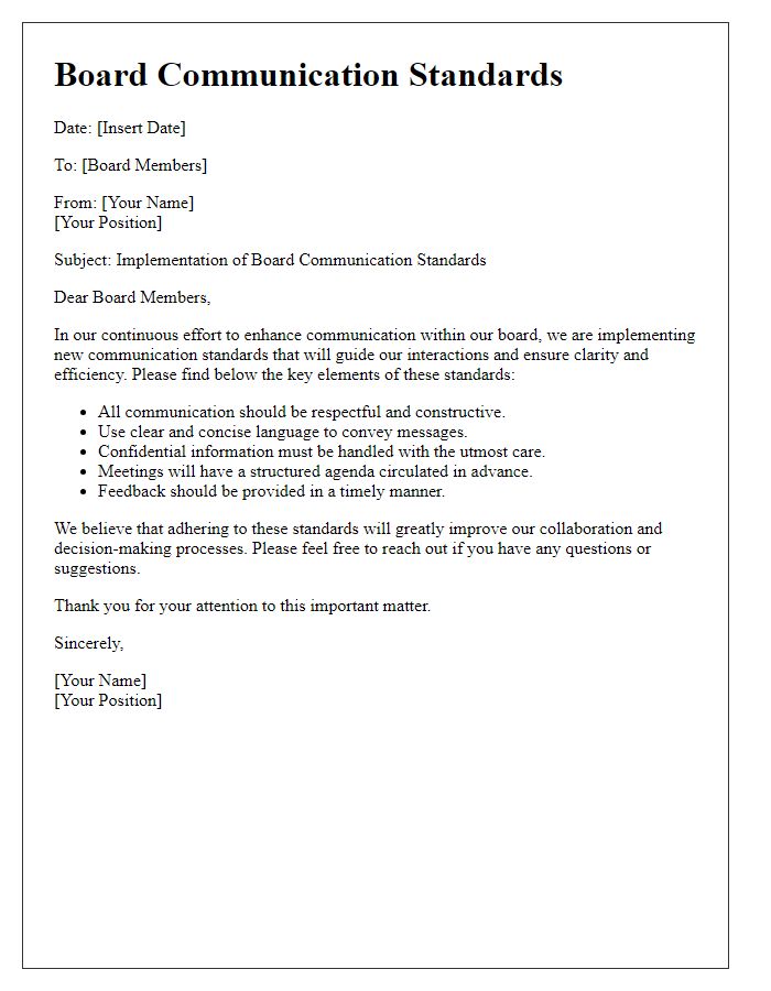 Letter template of Board Communication Standards