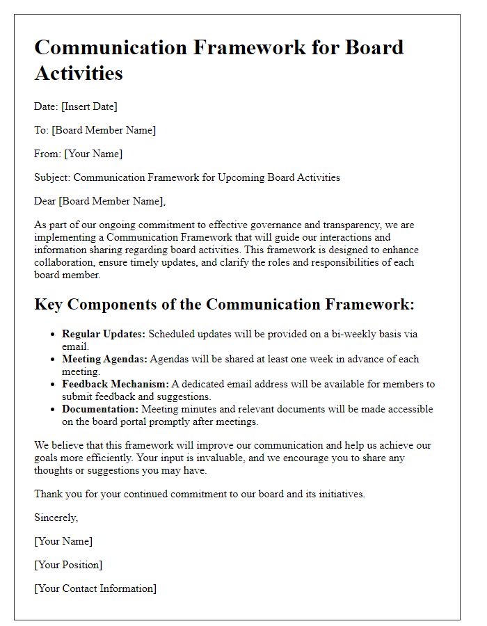 Letter template of Communication Framework for Board Activities