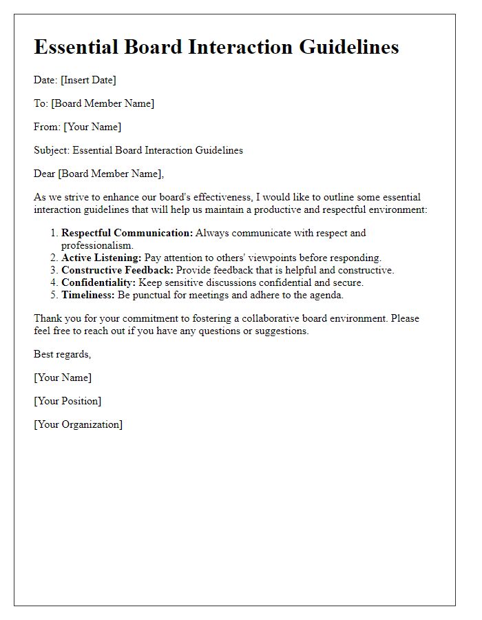 Letter template of Essential Board Interaction Guidelines