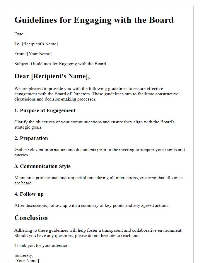 Letter template of Guidelines for Engaging with the Board