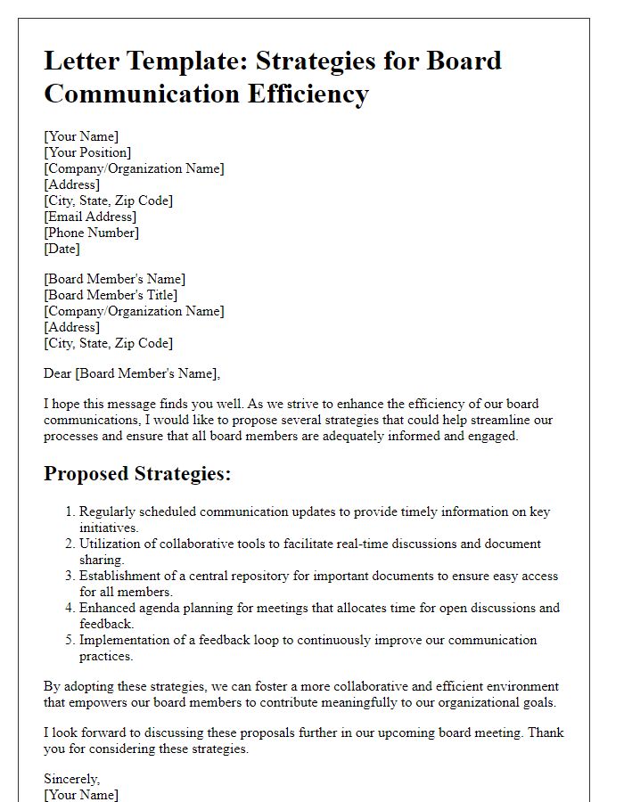 Letter template of Strategies for Board Communication Efficiency