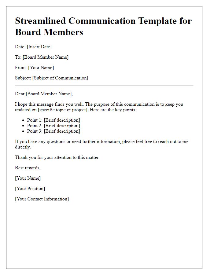 Letter template of Streamlined Communication for Board Members