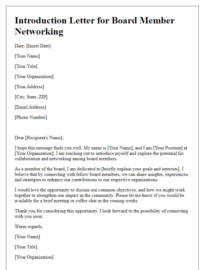 Letter template of introduction for board member networking