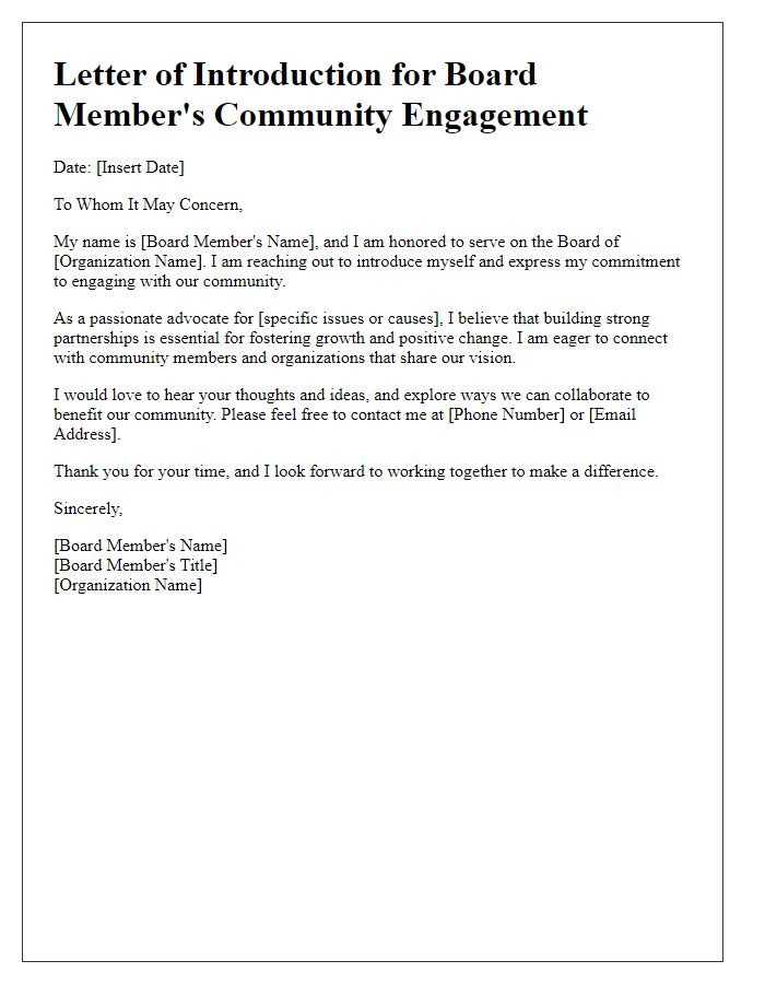 Letter template of introduction for board member's community engagement