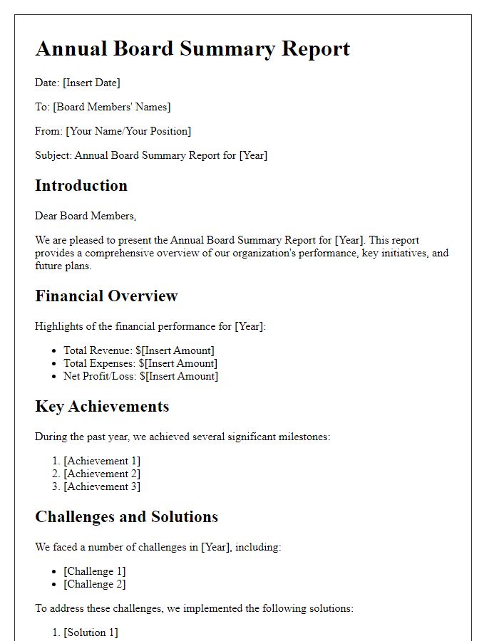 Letter template of Annual Board Summary Report