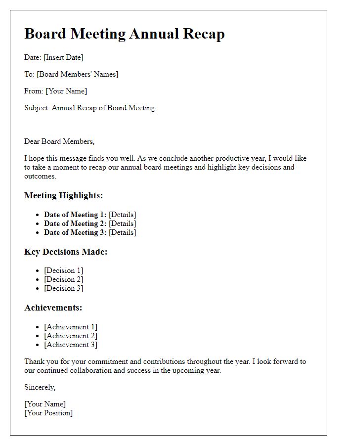 Letter template of Board Meeting Annual Recap