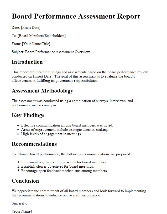 Letter template of Board Performance Assessment Report