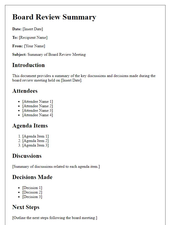 Letter template of Board Review Summary