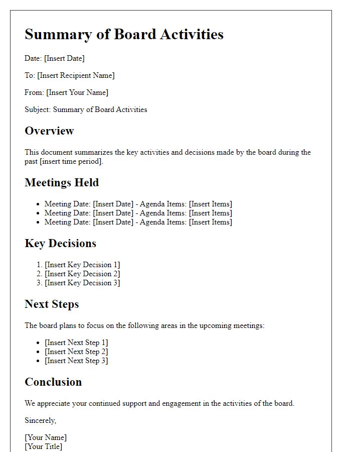 Letter template of Summary of Board Activities