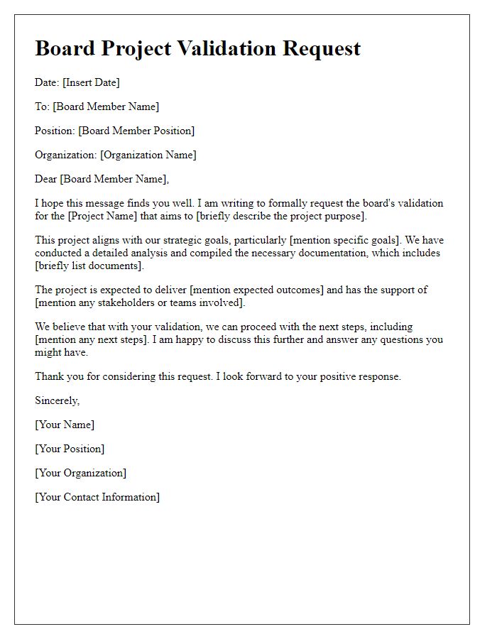 Letter template of board project validation request