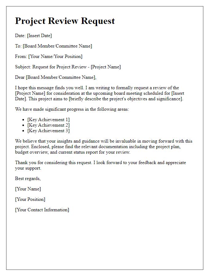 Letter template of project review request for board consideration