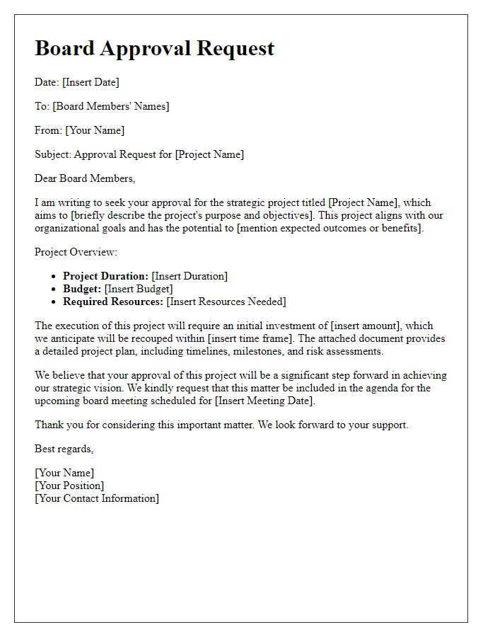 Letter template of strategic project approval for board review