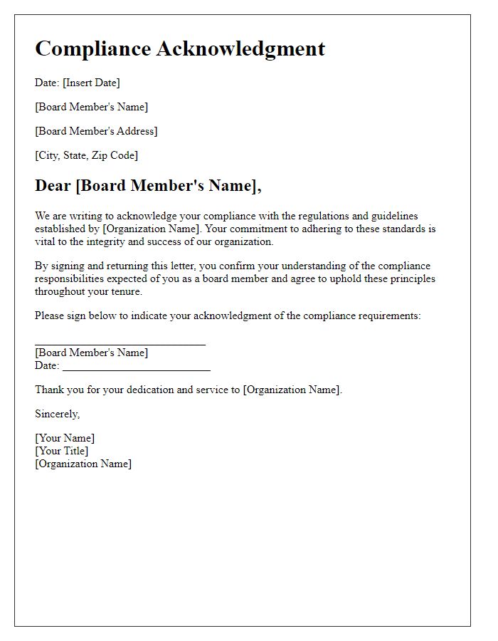 Letter template of Compliance Acknowledgment for Board Members