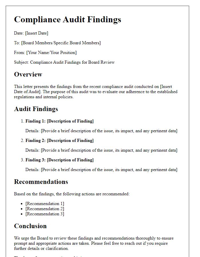 Letter template of Compliance Audit Findings for Board Review