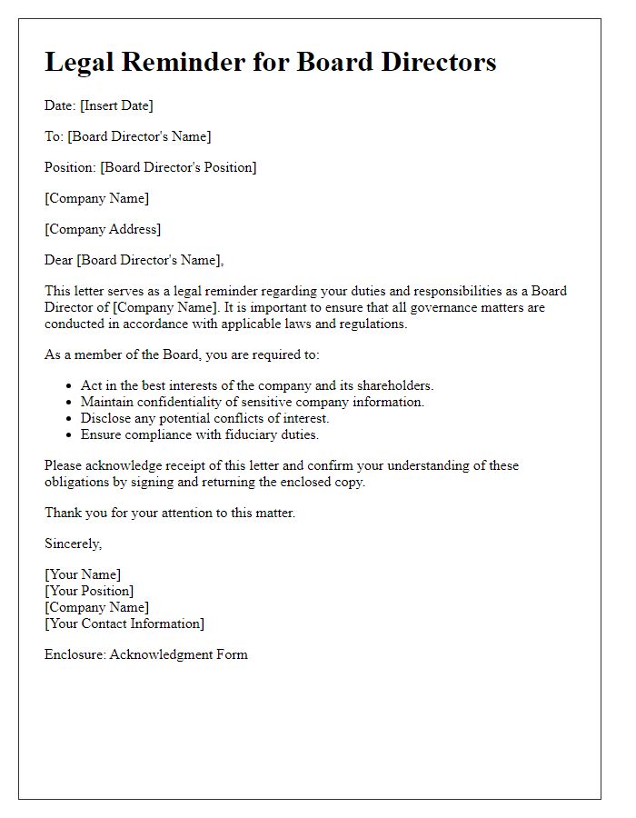 Letter template of Legal Reminder for Board Directors