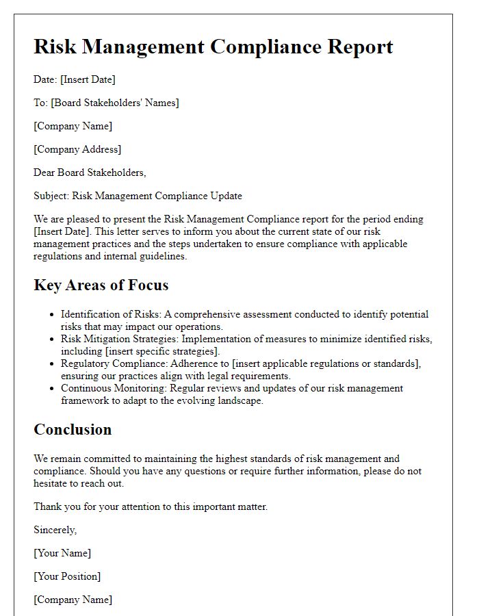 Letter template of Risk Management Compliance for Board Stakeholders