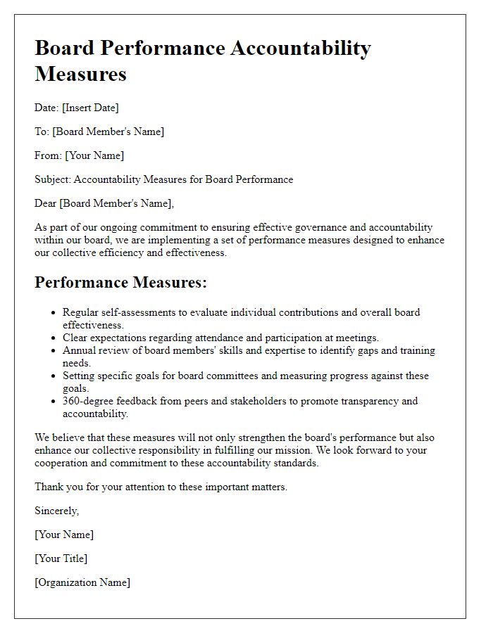 Letter template of accountability measures for board performance