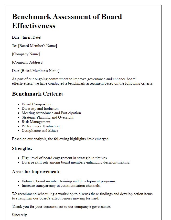 Letter template of benchmarks for board effectiveness