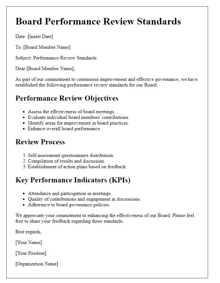 Letter template of board performance review standards