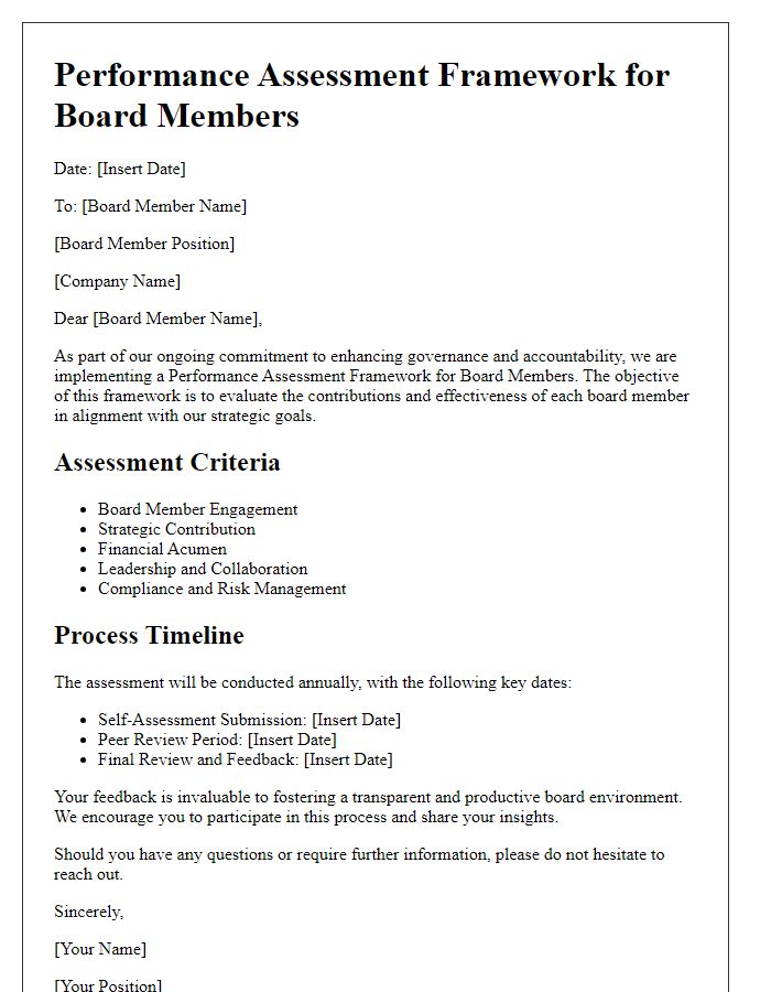 Letter template of performance assessment framework for board members