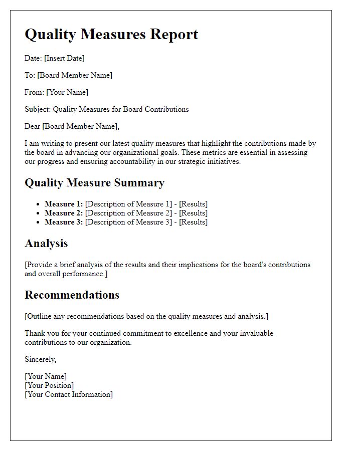 Letter template of quality measures for board contributions