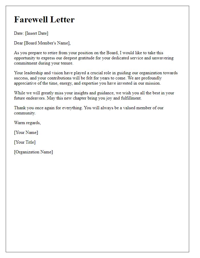 Letter template of Farewell to a Retiring Board Member