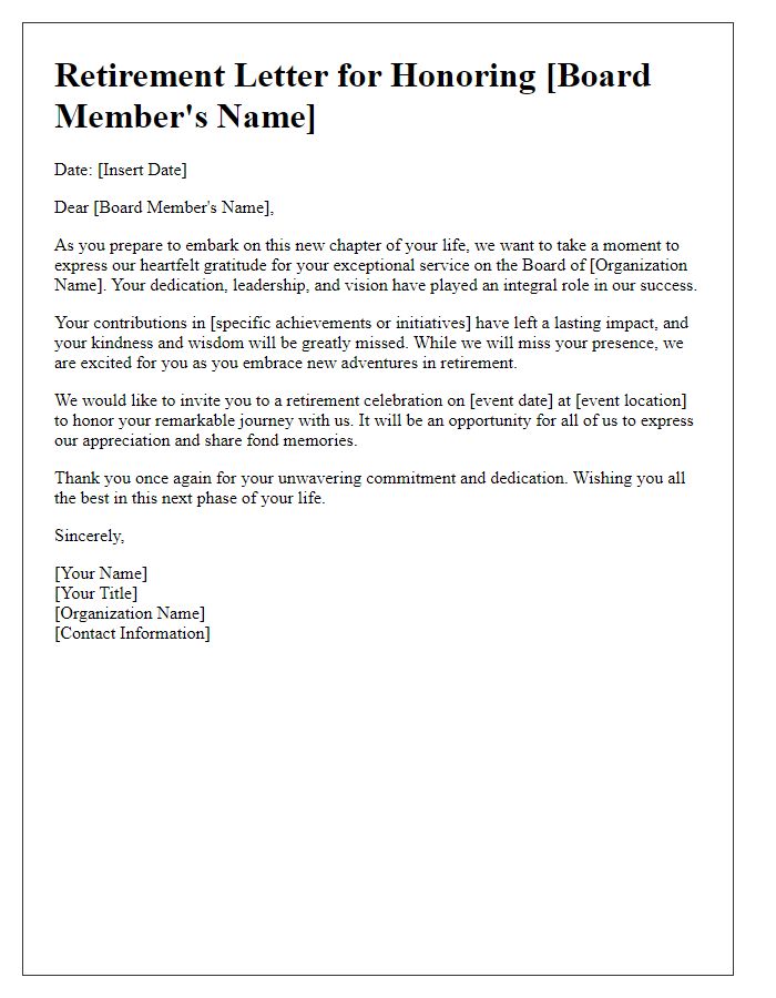 Letter template of Honoring Board Member Retirement