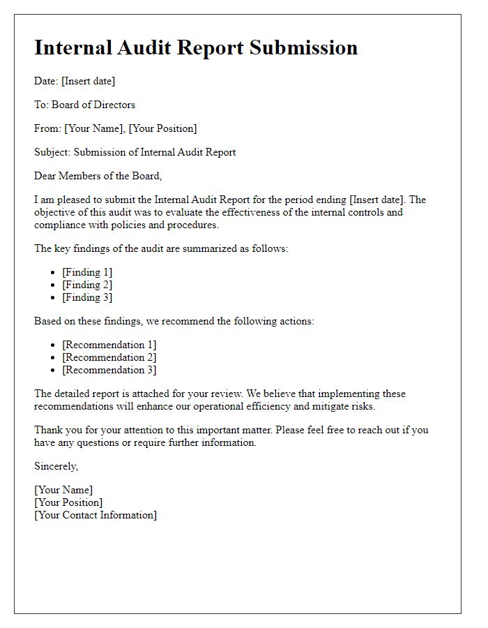 Letter template of internal audit report submission to the board