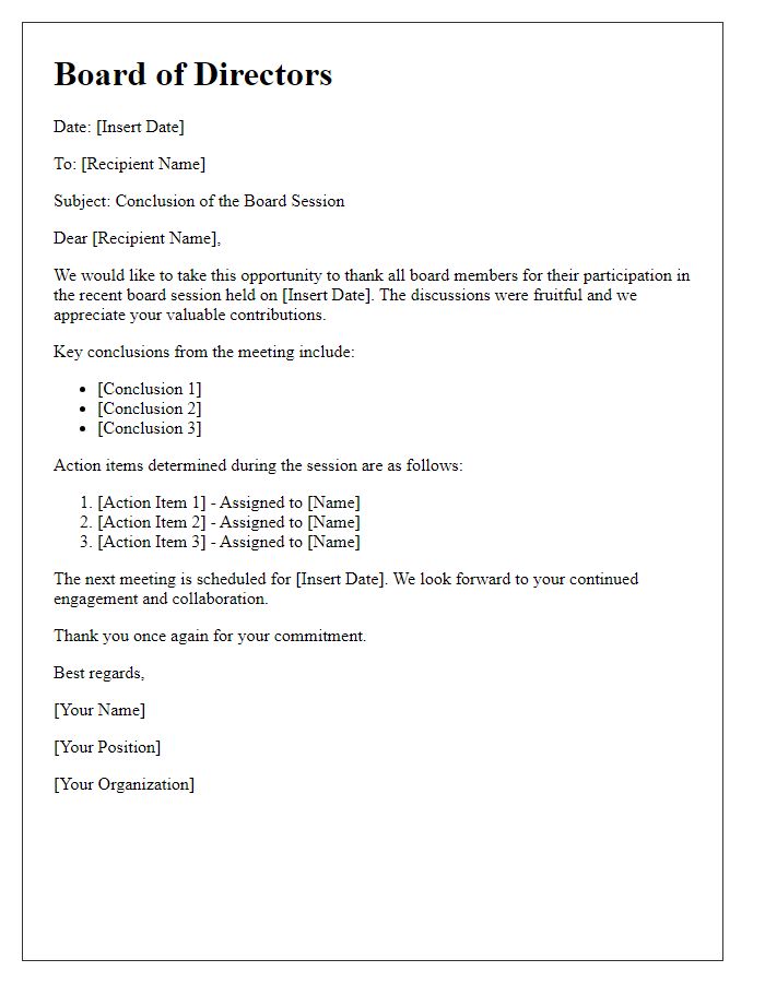 Letter template of board session conclusion communication