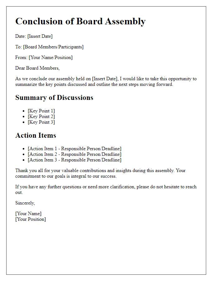 Letter template of conclusion for board assembly