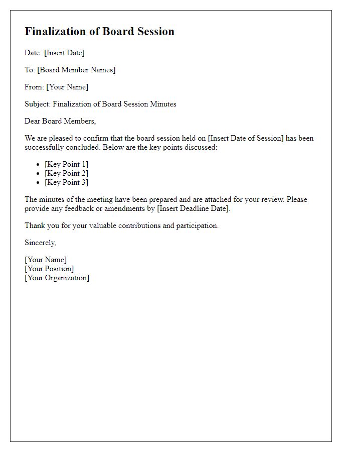 Letter template of finalizing board session