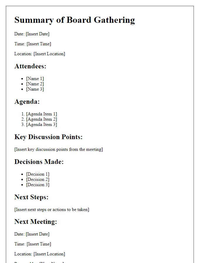 Letter template of summary for board gathering