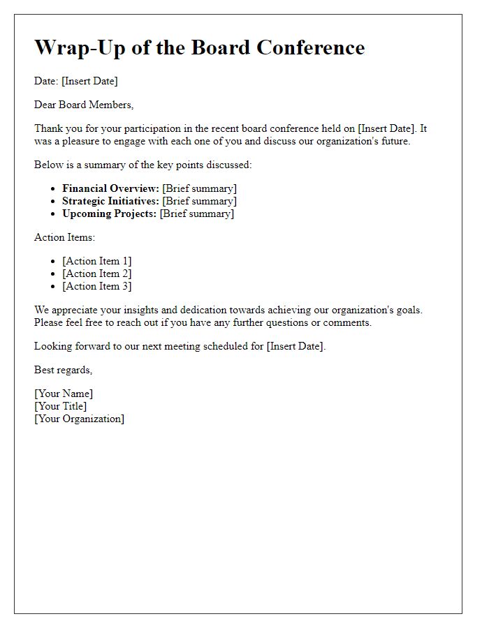 Letter template of wrap-up for board conference