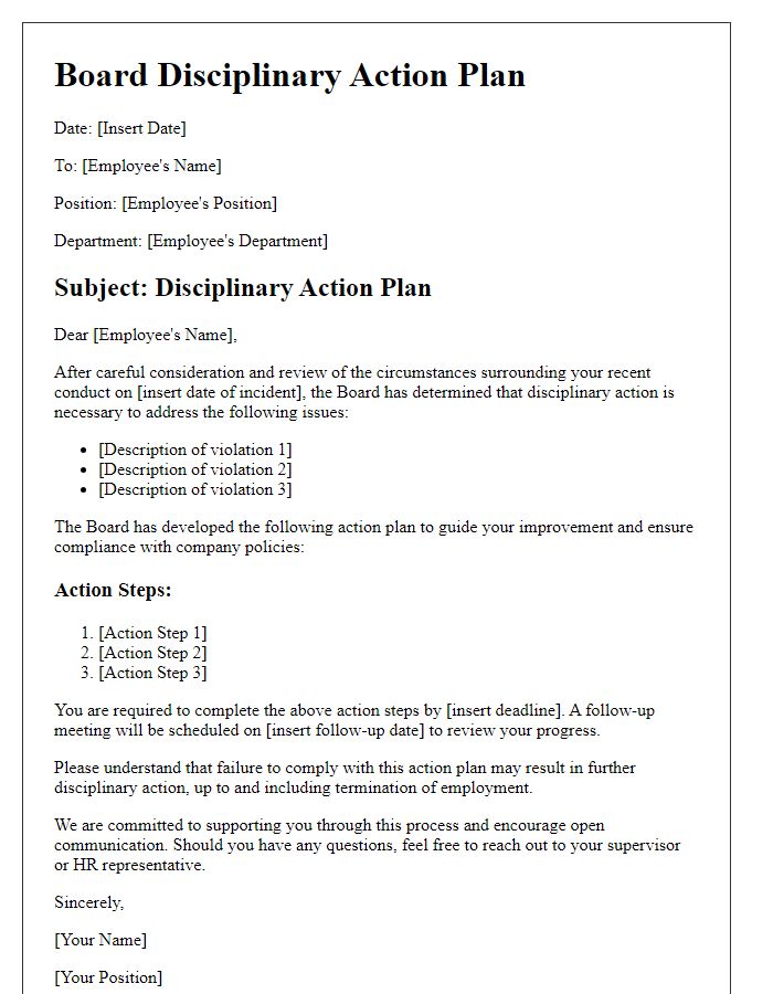 Letter template of Board Disciplinary Action Plan