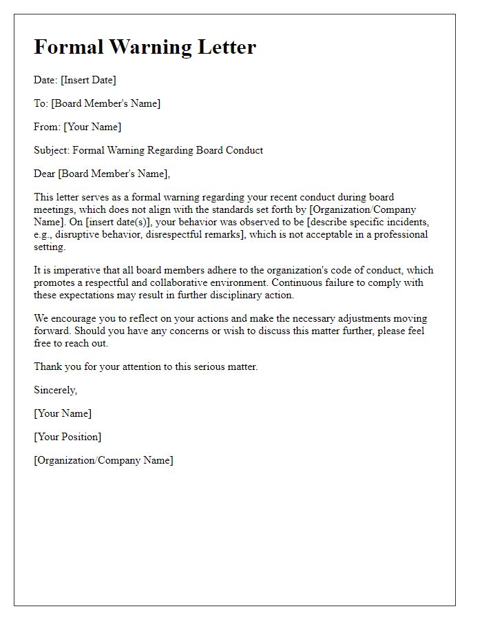 Letter template of Formal Warning for Board Conduct