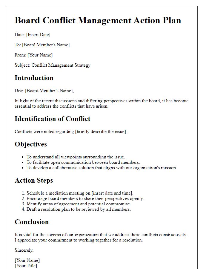 Letter template of board conflict management