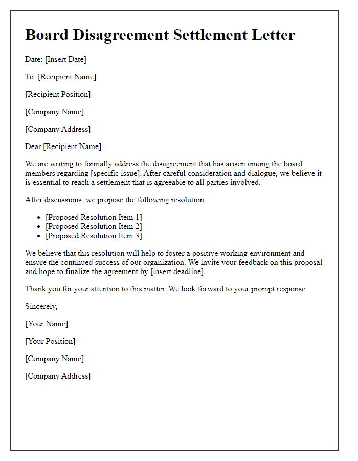 Letter template of board disagreement settlement