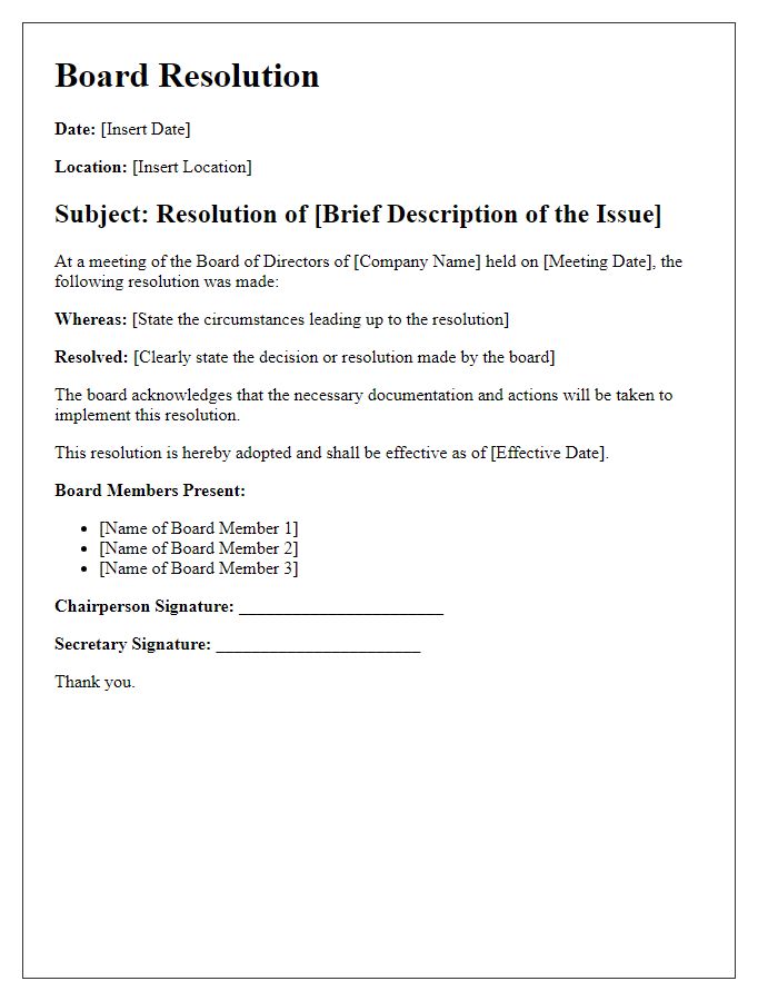 Letter template of board issue resolution