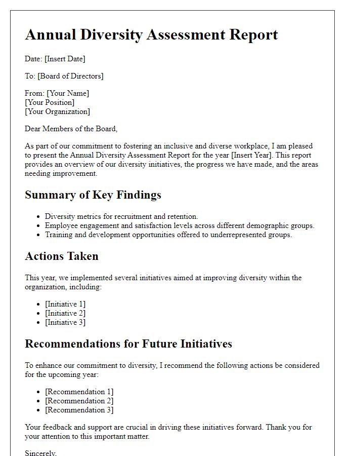 Letter template of Annual Diversity Assessment Report for Board