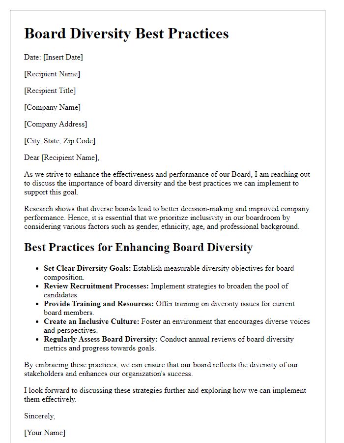 Letter template of Board Diversity Best Practices