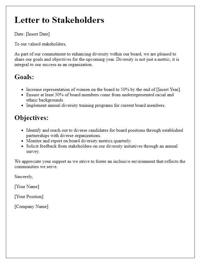 Letter template of Board Diversity Goals and Objectives