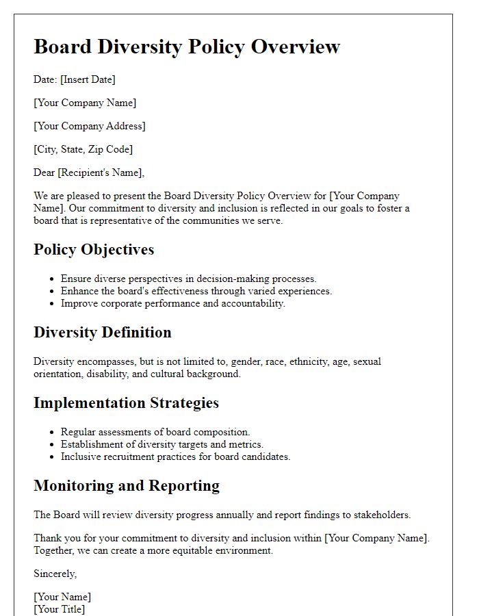 Letter template of Board Diversity Policy Overview